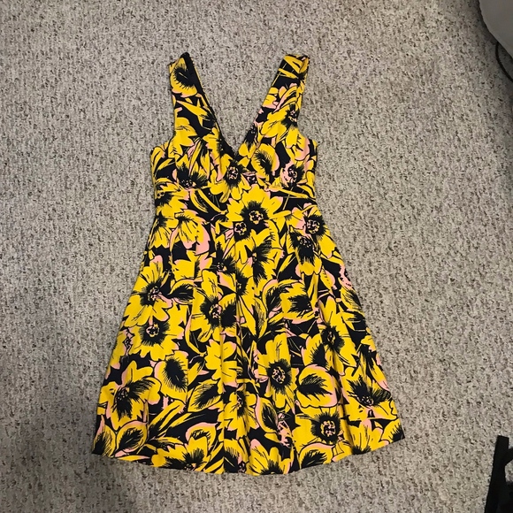Floral Yellow and Black Women's Dress - Picture 1 of 5